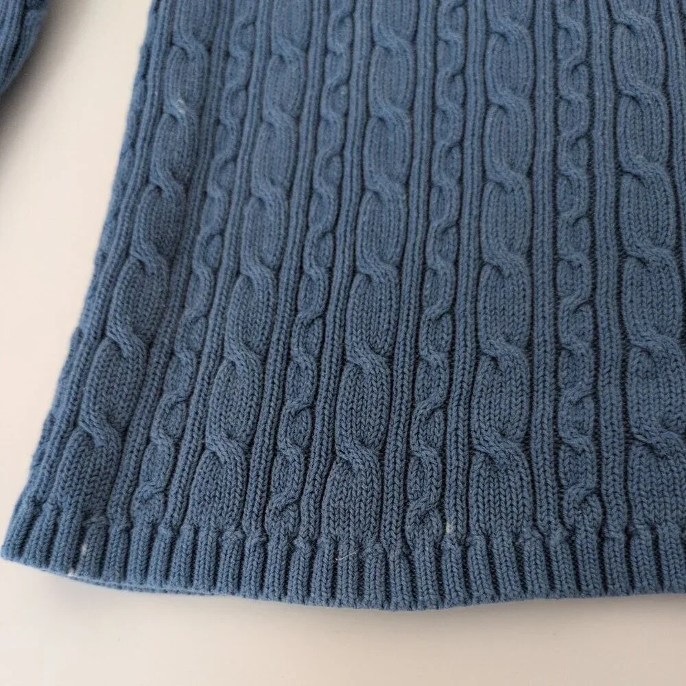 Talbots Cable Knit Sweater Womens Size XL Blue 100% Cotton Crew Neck Long Sleeve